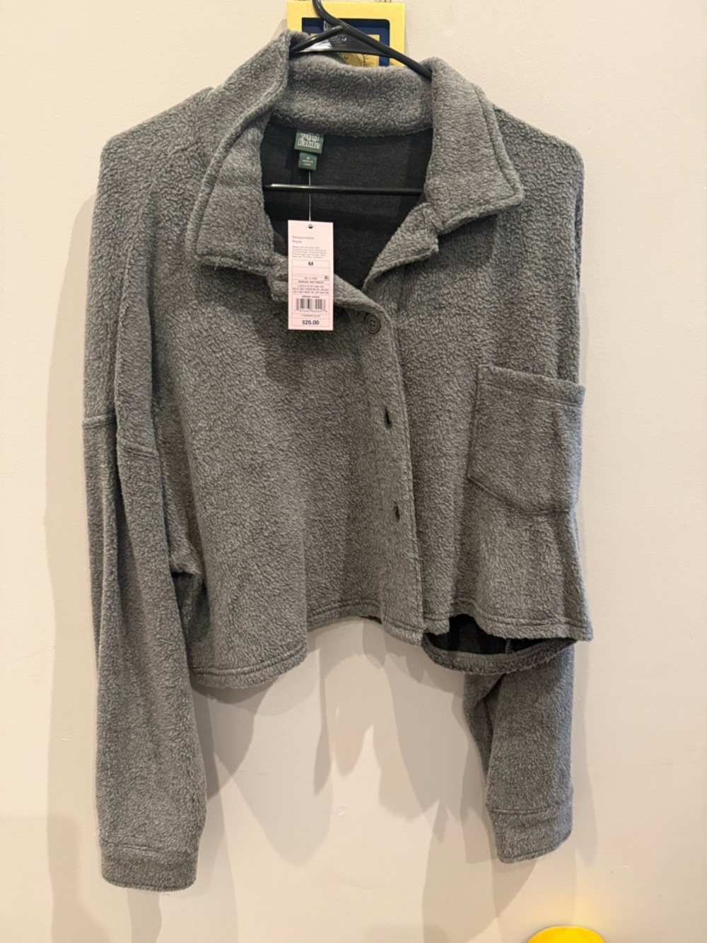 wild fable Gray Button-Down Fleece Crop Shirt